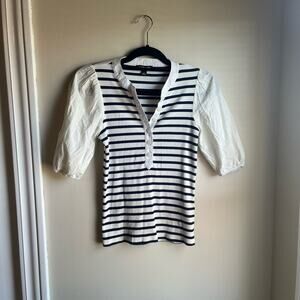 J. Crew striped ribbed shirt with linen puff sleeve